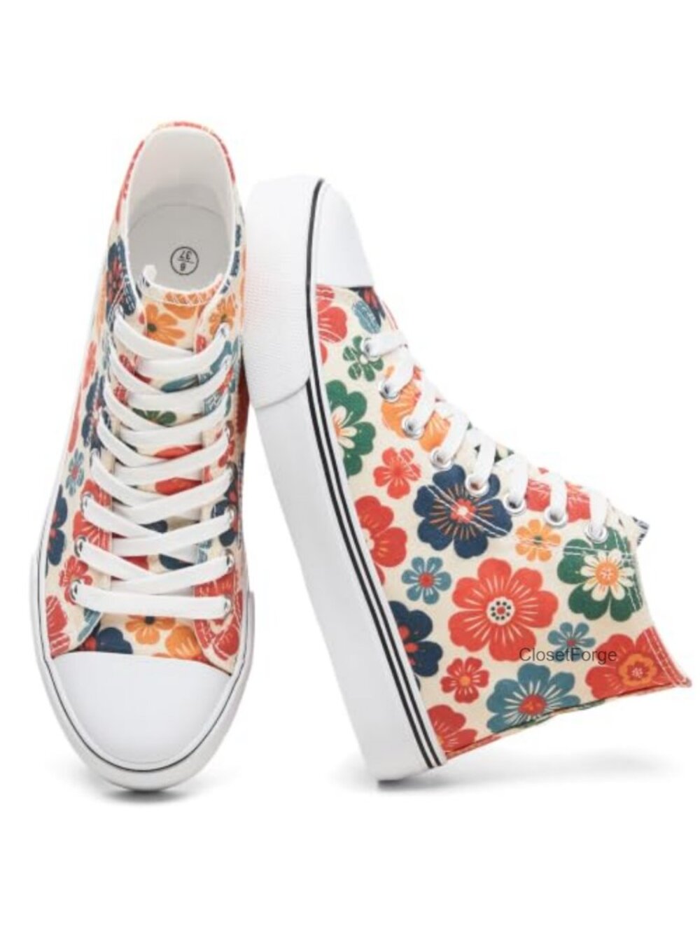 yageyan Womens High Top Canvas Sneakers Fashion Floral Lace-Up Sneakers